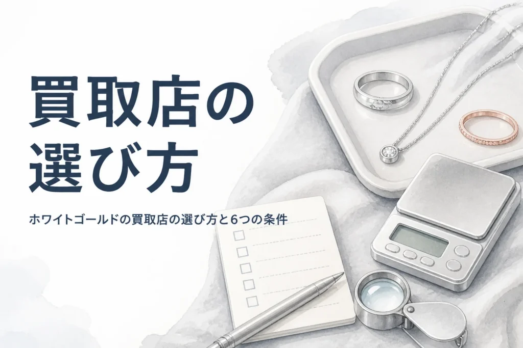 ホワイトゴールドの買取店の選び方を説明する記事のアイキャッチ
