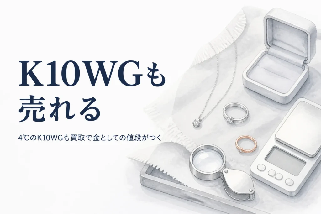 4℃などのK10WGアクセサリーの買取を説明する記事のアイキャッチ
