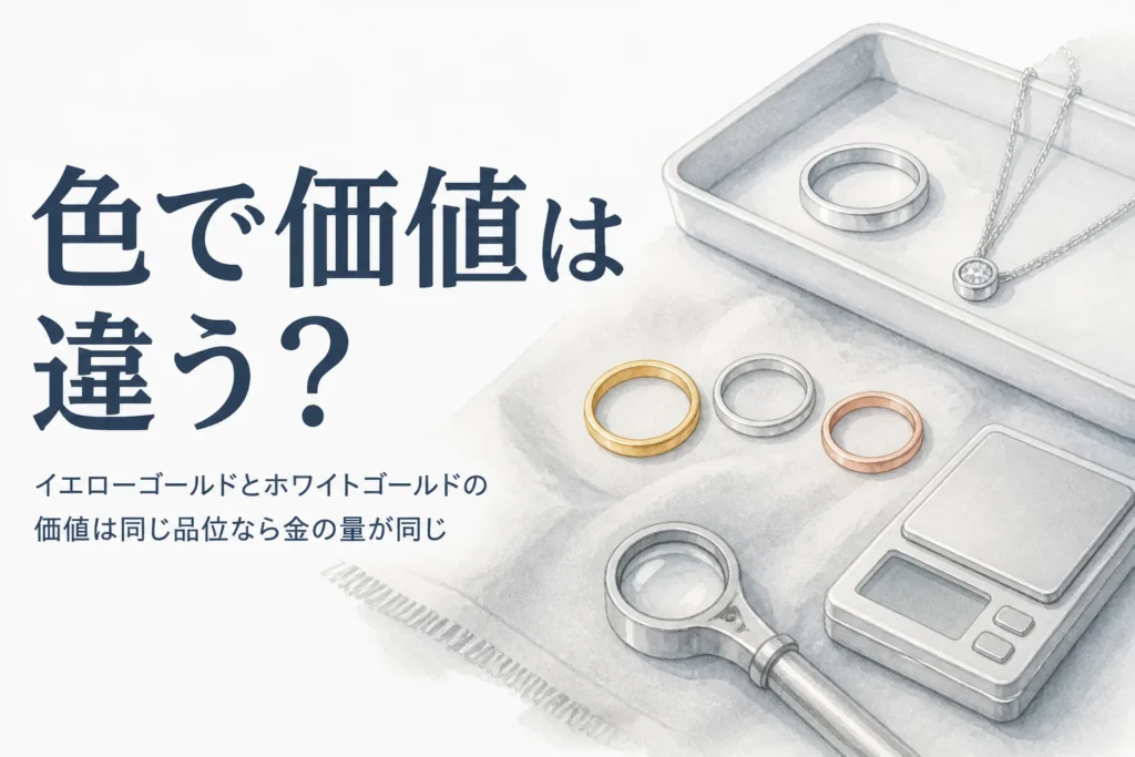 イエローゴールドとホワイトゴールドとピンクゴールドの価値の違いを説明する記事のアイキャッチ