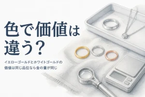 イエローゴールドとホワイトゴールドとピンクゴールドの価値の違いを説明する記事のアイキャッチ