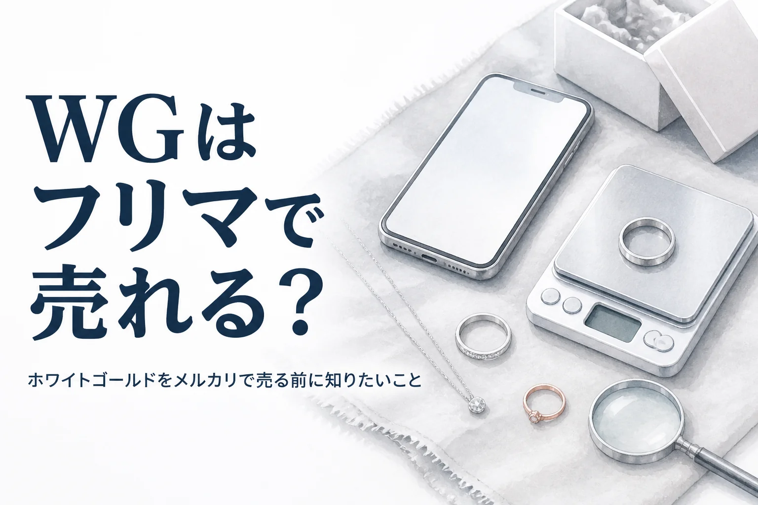 ホワイトゴールドをメルカリで売るか買取店で売るかを説明する記事のアイキャッチ