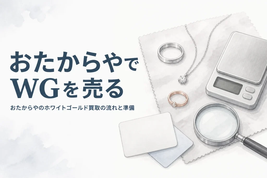 おたからやでホワイトゴールドを売る時の流れと準備を説明する記事のアイキャッチ