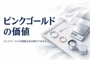 ピンクゴールドの価値とプラチナとの比べ方を説明する記事のアイキャッチ
