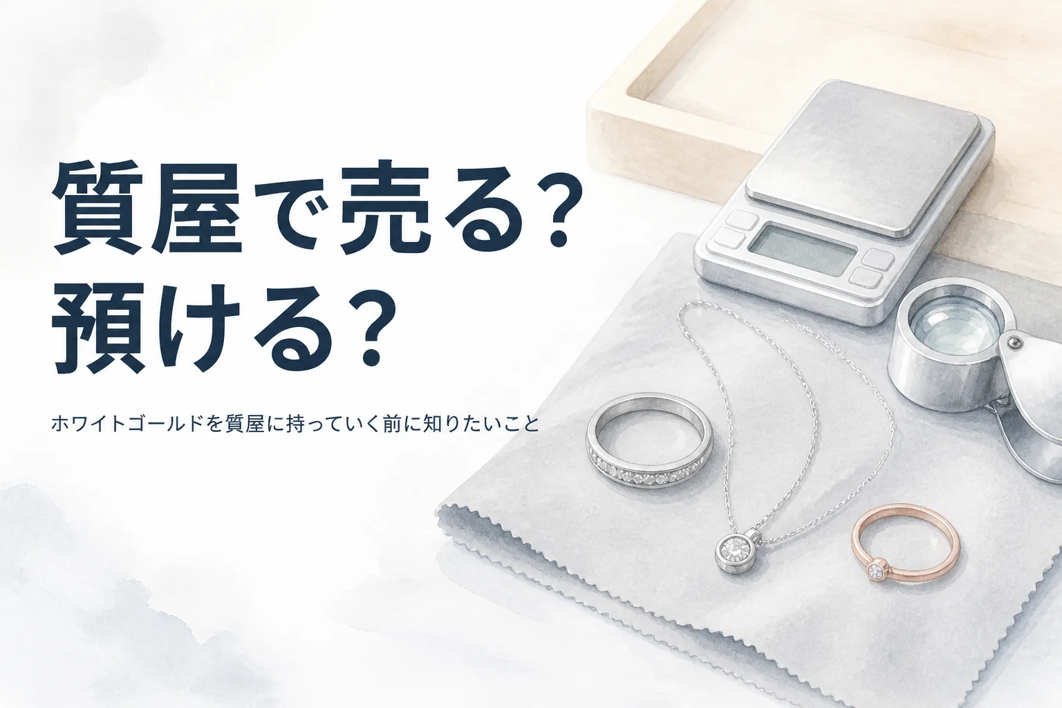 ホワイトゴールドを質屋で売る時の買取と質入れの違いを説明する記事のアイキャッチ