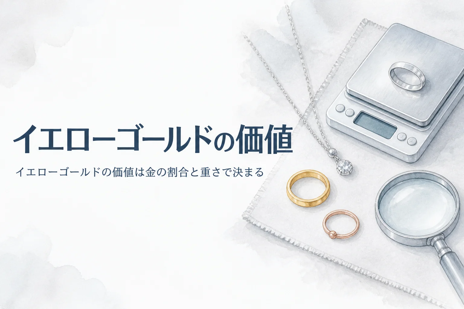 イエローゴールドの価値とホワイト・ピンクとの値段の違いを説明する記事のアイキャッチ